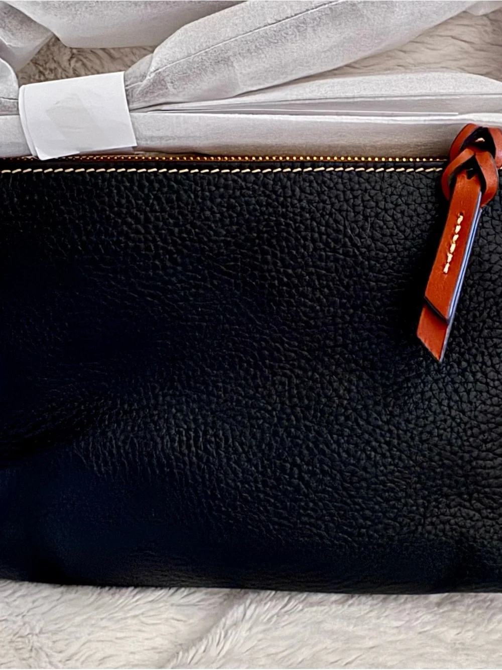 Dooney & Bourke Black Pebble Leather Crossbody with Brown Trim- NWT - Picture 2 of 4